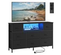 SONGMICS Cómoda, Mueble TV con 8 Cajones de Tela, Luces LED y Enchufes | 113,8 x 30 x 68,1 cm, para Dormitorio y Salón, Negro Tinta, Colección BELLAH LGS433BH02