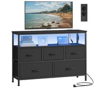 SONGMICS Cómoda para Dormitorio, 5 Cajones, Iluminación LED Ajustable | Mueble de Almacenaje, Estructura de Acero, Regleta de Enchufes, Negro Tinta, Colección BELLAH, LGS723BH01