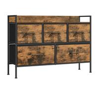 SONGMICS Cómoda para Dormitorio, Cajonera con 5 Cajones de Tela con Asas, Armario de Almacenamiento, para Sala de Estar, Pasillo, Marco de Acero, Marrón Rústico y Negro Tinta/Blanco Nube y Beige Roble
