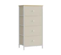 SONGMICS Cómoda para Dormitorio, Cajonera de Tela con 4 Cajones, Marco de Metal, Cómoda Pequeña, Gris Claro y Blanco