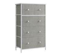 SONGMICS Cómoda, Unidad de Almacenamiento Tela, 5 Cajones, Cajonera de Estilo Industrial, para el Salón, Pasillo, Cuarto de Niños, Gris Claro y Blanco/Blanco y Roble/Amarillo Camello y Blanco Crema/Ma
