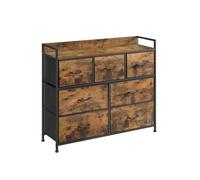 SONGMICS Cómodo, Armario, Mueble de Almacenamiento, 7 cajones de Tela con Asas, Marco de Metal, Estilo Industrial, marrón rústico y Negro Rustic brown + black