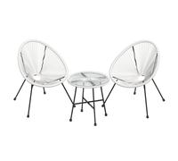 SONGMICS Conjunto de Muebles de Jardín, 3 Piezas, Silla Acapulco, Asientos de Exterior, Mesa con Tapa de Cristal y 2 Sillas, Conjunto Mueble de Interior y Exterior, Blanco/Negro/Turquesa White