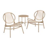 SONGMICS Conjunto Muebles de Jardín, 3 Piezas, Sillas Acapulco, Asientos de Exterior, Mesa Auxiliar y 2 Sillas, Conjunto para Interior y Exterior, Patio Balcón, Negro Tinta/Azul Lago/Marrón Camello Ca