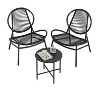SONGMICS Conjunto Muebles de Jardín, 3 Piezas, Sillas Acapulco, Asientos de Exterior, Mesa Auxiliar y 2 Sillas, Conjunto para Interior y Exterior, Patio Balcón, Negro Tinta/Azul Lago/Marrón Camello Bl