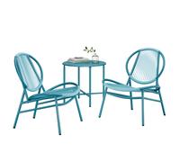 SONGMICS Conjunto Muebles de Jardín, 3 Piezas, Sillas Acapulco, Asientos de Exterior, Mesa Auxiliar y 2 Sillas, Conjunto para Interior y Exterior, Patio Balcón, Negro Tinta/Azul Lago/Marrón Camello La