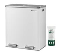 SONGMICS Cubo de Basura, 2 x 30 L, 2 Cubos, Reciclaje, Pedal de Acero | 15 Bolsas de Basura, Cubos Interiores de Plástico y Asas, Tapa con Bisagras, Cierre Suave, Hermético LTB60WT