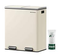 SONGMICS Cubo de Basura, 2 x 30 L, 2 Cubos, Reciclaje, Pedal de Acero | 15 Bolsas de Basura, Cubos Interiores de Plástico y Asas, Tapa con Bisagras, Cierre Suave, Hermético LTB060A01