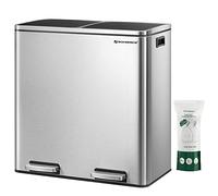 SONGMICS Cubo de Basura, 2 x 30 L, 2 Cubos, Reciclaje, Pedal de Metal, 15 Bolsas de Basura, Cubos Interiores de Plástico y Asas, Tapa con Bisagras, Cierre Suave, Hermético, Plata y Negro LTB60NL