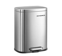 SONGMICS Cubo de Basura con Pedal, Papelera de Baño de Acero, 12 L, Cierre Suave, con Cubo Interior Extraíble, 38,4 x 28,6 x 25,2 cm, Plateado, para Baño y Oficina, Colección Plushic LTB112EZ01