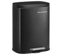 SONGMICS Cubo de Basura con Pedal, Papelera de Baño de Acero, 12 L, Cierre Suave, con Cubo Interior Extraíble, 38,4 x 28,6 x 25,2 cm, Negro, para Baño y Oficina, Colección Plushic LTB112BZ02