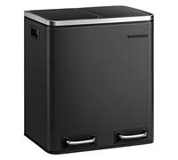 SONGMICS Cubo de Basura de Cocina, 2 x 15 L, Cubo con Cubeta Doble para Reciclaje y Residuos, con Pedal, Tapas de Cierre Suave, para Familias Pequeñas, Acero, Negro Tinta LTB30BK
