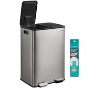 SONGMICS Cubo de Basura de Cocina, 2 x 30 L, 2 Compartimentos, Papelera de Pedal, con Tapa de Cierre Suave y Cubo Interior, Acero Inoxidable, Incluye 15 Bolsas de Basura, Plateado LTB741EZ01