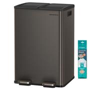 SONGMICS Cubo de Basura de Cocina, 2 x 30 L, Acero Inoxidable | 2 Compartimentos, Papelera de Pedal, con Tapa de Cierre Suave y Cubo Interior, Incluye 15 Bolsas de Basura LTB741G01