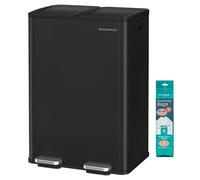 SONGMICS Cubo de Basura de Cocina, 2 x 30 L, Acero Inoxidable | 2 Compartimentos, Papelera de Pedal, con Tapa de Cierre Suave y Cubo Interior, Incluye 15 Bolsas de Basura LTB741B02