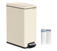 SONGMICS Cubo de Basura de Cocina de 48 L, Papelera con Pedal Delgado para Espacios Estrechos, Tapa de Cierre Suave y Cubeta Interior, Acero, con 15 Bolsas de Basura, Beige Arena LTB510A02