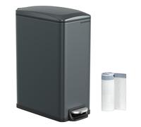 SONGMICS Cubo de Basura de Cocina, Papelera con Pedal, 48 L, Acero | Tapa de Cierre Suave, Cubeta Interior, con 15 Bolsas de Basura, Gris Carbón, Colección PLUSHIC LTB510G02