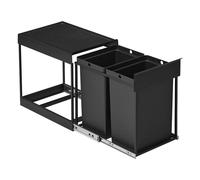 SONGMICS Cubo de basura de cocina, sistema de separación de basura para armario inferior, 2 x 20 L, cubo de basura con 2 compartimentos, extensible, marco de acero, tapa ABS, negro tinta/Gris Gris