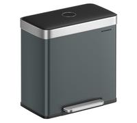 SONGMICS Cubo de Basura Doble, 2 x 30 L, Acero Inoxidable, con 15 Bolsas de Basura, con Cubos Interiores de Plástico, Tapa con Bisagra, Cierre Suave, 58,2 x 36,5 x 60,5 cm, Gris Verdoso LTB202G01