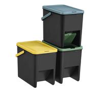 SONGMICS Cubo de Basura, Juego de 3 Cubos Apilables, Papeleras, 20 L Cada, Sistema de Separación Residuos, Tapas Apertura a Presión, Pegatinas, Almacenaje, Amarillo, Azul y Verde