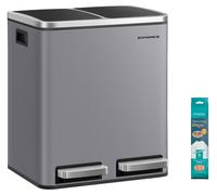 SONGMICS, cubo de basura para cocina, 2 x 15 litros, sistema de separación de residuos con 2 compartimentos, incluye 15 bolsas de basura, cubo de basura con pedal, para residuos reciclables y residuos