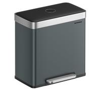 SONGMICS, cubo de basura para cocina, 2 x 30 litros, sistema de separación de residuos con 2 compartimentos, 15 bolsas de basura, cubo de acero inoxidable, cubeta interior de plástico, con tapa, siste