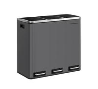SONGMICS Cubo de Basura para Cocina, 3 x 18 L, 3 Compartimentos para Reciclaje, 15 Bolsas, Residuos, Restos de Comida, Tapas de Cierre suave, Pedales, Cubetas, Acero, Gris Mate LTB054G01