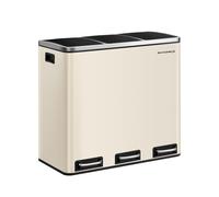 SONGMICS Cubo de Basura para Cocina, 3 x 18 L, 3 Compartimentos para Reciclaje, 15 Bolsas, Restos de Comida, Tapas de Cierre suave, Pedales, Cubetas, Acero, Beige Arena LTB054A02