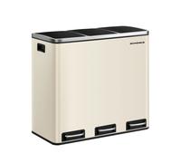 SONGMICS Cubo de Basura para Cocina, 3 x 18 L, 3 Compartimentos para Reciclaje, Residuos, Restos de Comida, Tapas de Cierre suave, Pedales, Cubetas, Acero, Beige Arena/Blanco Nube/Gris Verdoso/Negro B