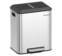 SONGMICS, cubo de basura para cocina, sistema de separación de residuos de 2 x 15 litros, acero inoxidable, color plateado metálico, capacidad total de 30 litros