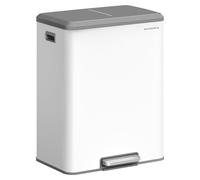 SONGMICS, cubo de basura para cocina, sistema de separación de residuos de 2 x 30 litros, acero, color blanco nube, capacidad total de 60 litros