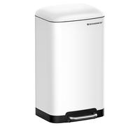 SONGMICS Cubo de Basura para la Cocina, 30 L, Pedal de Acero | Con Tapa y Cubo Interior, Cierre Suave, Blanco Mate, Colección ISLAND LTB01W