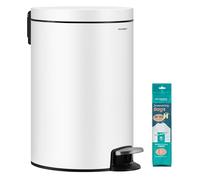SONGMICS Cubo de Basura Redondo, Pedal de Metal, Acero Inoxidable, 20 L | Basurero con 15 Bolsas, Cubeta Interior Extraíble de Plástico, Asa, Cierre Amortiguado, Colección PLUSHIC, LTB021WZ01
