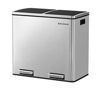 SONGMICS Cubo de basura, sistema de separación de residuos con 2 compartimentos, cubo de basura para cocina, 2 x 24 L, cierre suave, con pedales y asas, color plateado LTB48NL