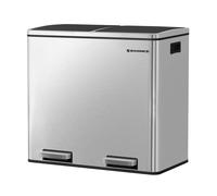 SONGMICS Cubo de basura, sistema de separación de residuos con 2 compartimentos, cubo de basura para cocina, 2 x 24 L, cierre suave, con pedales y asas, color plateado/Nube Blanca color plateado
