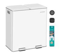 SONGMICS Cubo de Cocina, Papelera Doble, 2 x 30 L, Acero Inoxidable | Residuos y Reciclaje, Tapas de Cierre Suave, Cubos Interiores Extraíbles, Pedales, Blanco Nube, Colección POPNEX LTB743W02
