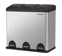 SONGMICS Cubo de Reciclaje 54L, Cubo de Basura, Cubo de Pedal de Acero con 3 Secciones, Cubos Internos, 6 Etiquetas de Clasificación, para una Fácil Separación de los Residuos, Plata y Negro/Negro Neg
