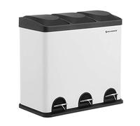 SONGMICS Cubo de Reciclaje 54L, Cubo de Basura, Cubo de Pedal de Acero con 3 Secciones, Cubos Internos, 6 Etiquetas de Clasificación, para una Fácil Separación de los Residuos, Blanco y Negro LTB54W