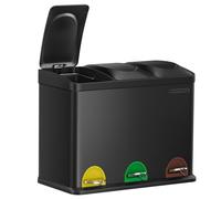 SONGMICS Cubo Triple para Cocina, 45 L, 3 x 15 L, Pedal, Acero | Sistema de Separación de Residuos, con Tapa, Negro Tinta, Colección ISLAND LTB45B