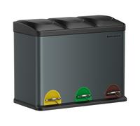 SONGMICS Cubo Triple para Cocina, Cubo Basura de Reciclaje, Pedal, Cubo de Basura de Metal 45 L, Sistema de Separación de Residuos Cubo para Cocina, 3 x 15 L, con Tapa, Acero, Plata/Blanco/Negro/Gris