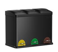 SONGMICS Cubo Triple para Cocina, Cubo Basura de Reciclaje, Pedal, Cubo de Basura de Metal 45 L, Sistema de Separación de Residuos Cubo para Cocina, 3 x 15 L, con Tapa, Acero, Plata/Blanco/Negro/Gris