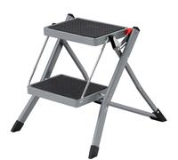 SONGMICS - Escalera de 2 peldaños Plegable, Ancho de Marcha 20 cm, Goma Antideslizante, con asa, Carga 150 kg, Acero, Gris y Negro/Blanco y Negro Gray and black