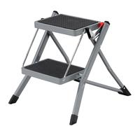 SONGMICS - Escalera de 2 peldaños Plegable, Ancho de Marcha 20 cm, Goma Antideslizante, con asa, Carga 150 kg, Acero, Gris y Negro/Blanco y Negro