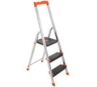 SONGMICS Escalera de 3 Peldaños, Escalera de Aluminio con Peldaños de 12 cm de Profundo, Plegable, Bandeja y Pies Antideslizantes, Carga de 150 kg, Negro y Naranja GLT03BK