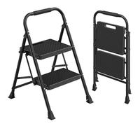 SONGMICS Escalera de Acero, Escalera Plegable de 2 Peldaños, Carga de 150 kg, para Casa, Oficina, Jardín, 54,5 x 46,5 x 79 cm, Negro GSL202BZ01