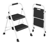 SONGMICS Escalera de Acero, Escalera Plegable de 2 Peldaños, Carga de 150 kg, para Casa, Oficina, Jardín, 54,5 x 46,5 x 79 cm, Blanco GSL202WZ01