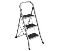 SONGMICS Escalera de Tijera, Escalera con 3 Peldaños, Peldaño Plegable, Bloqueo de Seguridad, Fácil de Guardar, Carga hasta 150 kg, Gris Paloma GSL003GY01