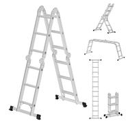 SONGMICS Escalera de Tijera, Escalera de Aluminio, Uso Doméstico, 4 x 3 Peldaños, hasta 150 kg, 12 Peldaños, 326 cm de Largo, Plata GLT36M