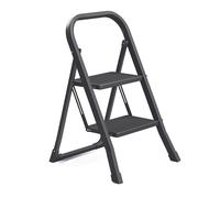SONGMICS Escalera Plegable, Escalera con 2 Peldaños, Bloqueo de Seguridad, Fácil de Guardar, Carga hasta 150 kg, Gris Paloma/Blanco Simple/Negro Black