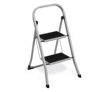 SONGMICS Escalera Plegable, Escalera con 2 Peldaños, Bloqueo de Seguridad, Fácil de Guardar, Carga hasta 150 kg, Gris Paloma/Blanco Simple/Negro